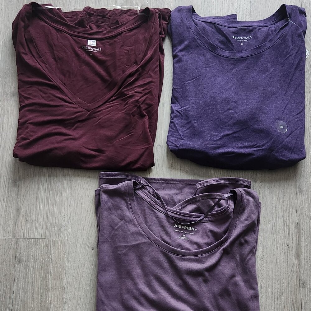 Womens 2X TShirts Tee Shirts Crew & Vneck 3 Short Sleeve, 1 NWT, Purple Burgundy